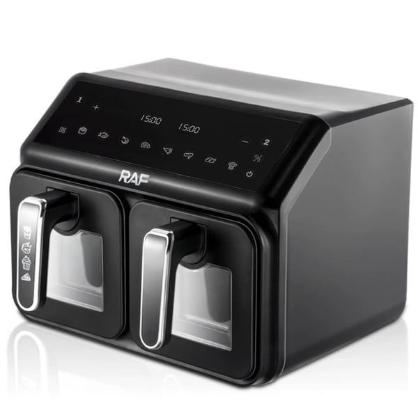 Friteuză Dubla Digitală cu Aer Cald, 2 Coșuri cu Geam, 9L, 2200W, 9 Programe, Touch Screen