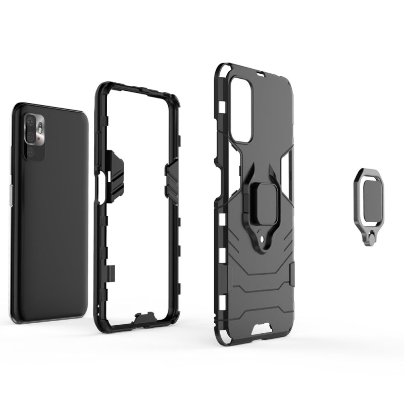 Husă Ring Armor cu suport și protecție robustă pentru Xiaomi Redmi Note 10 5G / Poco M3 Pro - Neagră