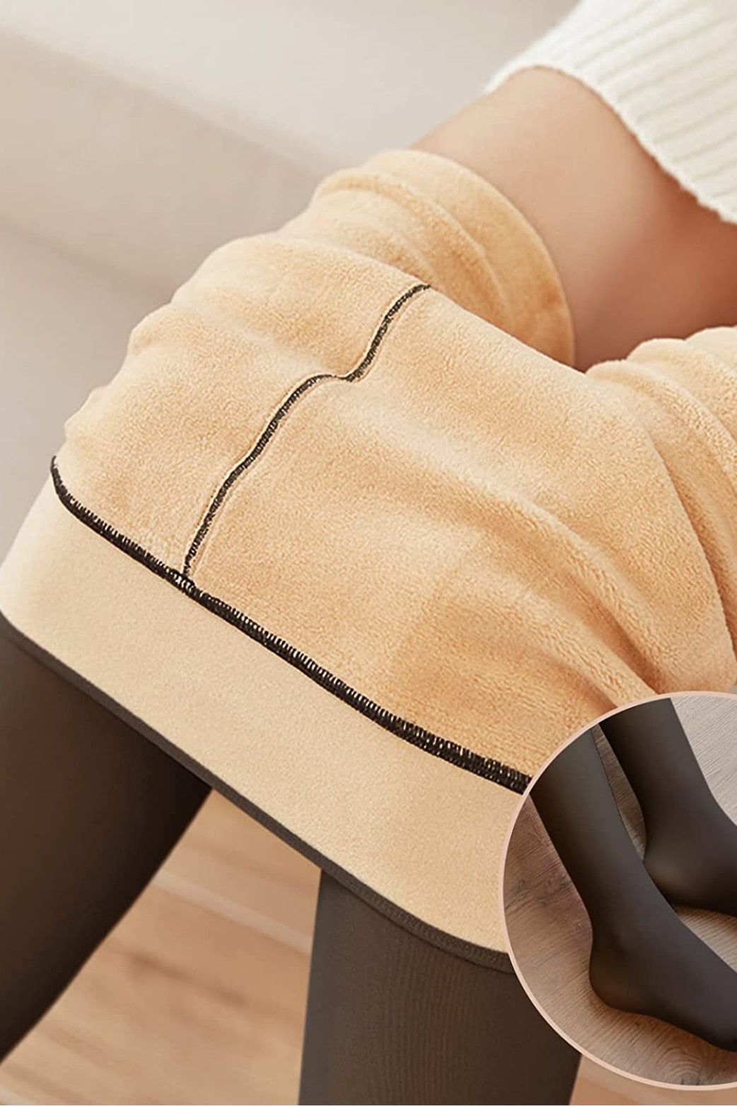 Oferta 1+1 Colanți Termo Îmblăniți - Ciorapi Călduroși cu Căptușeală Flausată și Elasticitate - Marime universala, Negru