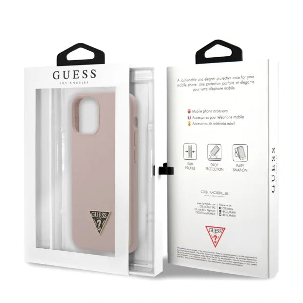 Husa Guess pentru iPhone 12 Mini 5.4" - Light Pink, Silicone Triangle Logo