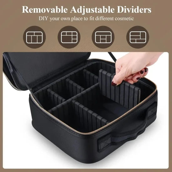 Geantă de Machiaj cu Oglindă LED, Divizoare Reglabile - Organizator de Cosmetice și Bijuterii de 29cm, Roz (Mică)