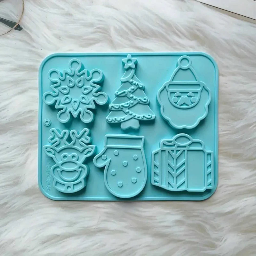Forma din Silicon Albastra cu 6 Figurine pentru Ciocolata, Fursecuri, Prajituri, Turta Dulce, 29.5 x 17 x 3 cm