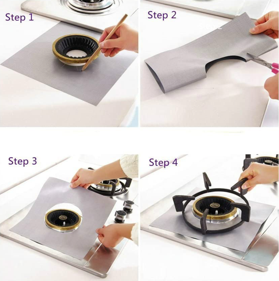 Set 4 Folii Detasabile de Protectie pentru Aragaz, Usor de Spalat, din Teflon