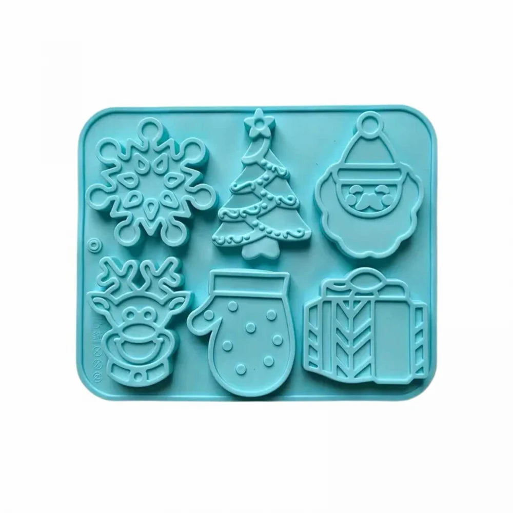 Forma din Silicon Albastra cu 6 Figurine pentru Ciocolata, Fursecuri, Prajituri, Turta Dulce, 29.5 x 17 x 3 cm