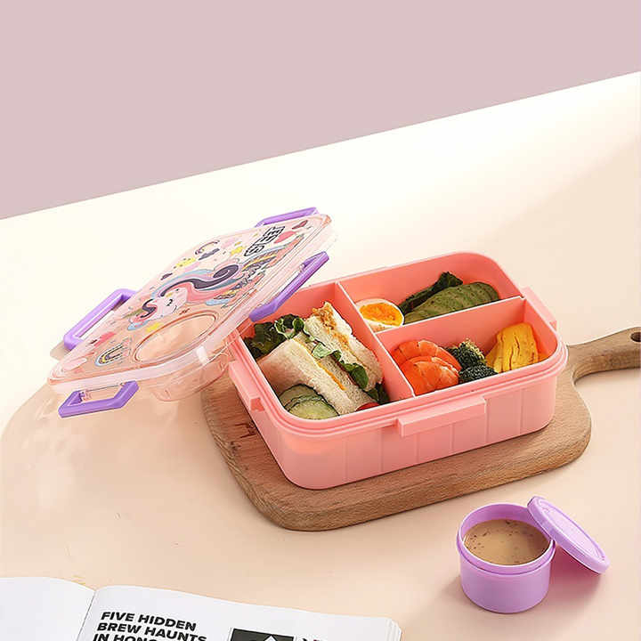 Cutie Bento Box pentru Copii – 1200ml, 3 Compartimente + Recipient Sos 80ml