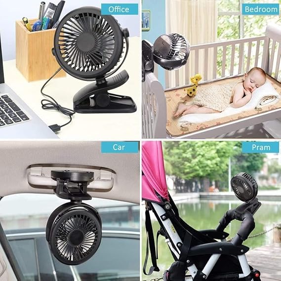 Mini Ventilator USB cu Acumulator și Clips, 3 Viteze, 18cm
