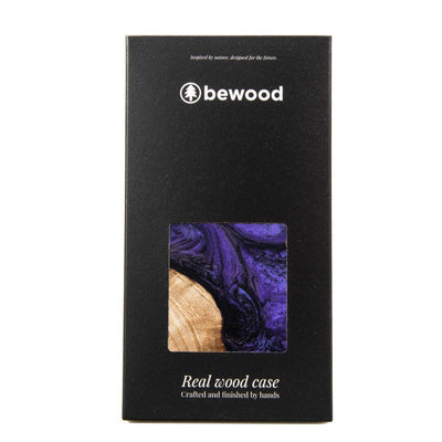 Husă din Lemn și Rășină BeWood cu MagSafe pentru iPhone 15 Plus, Violet și Negru