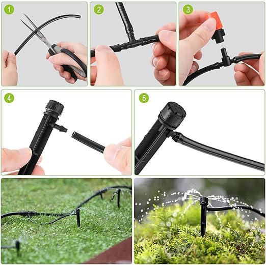 Sistem de Irigare cu Furtun Distribuitor și Duze Reglabile pentru Grădină, Seră, Patio și Gazon