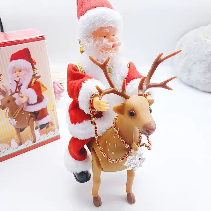 Jucărie Interactivă Muzicală Mos Crăciun Călare pe Ren, 25x20x12cm