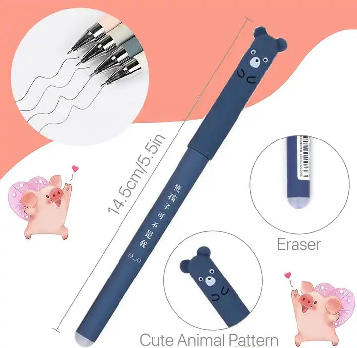 Set 4 Pixuri cu Cerneală Care Se Șterge - Model Animaluțe cu Urechiușe