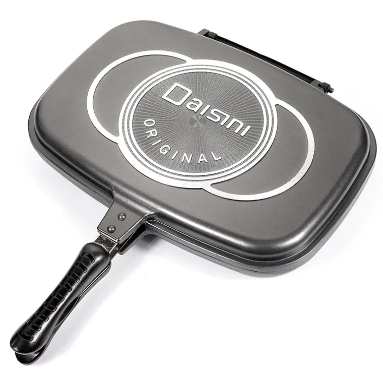 Tigaie dubla grill 36x24x7.5 cm ceramica marmorata, inchidere magnetica, garnitura din silicon, non-stick