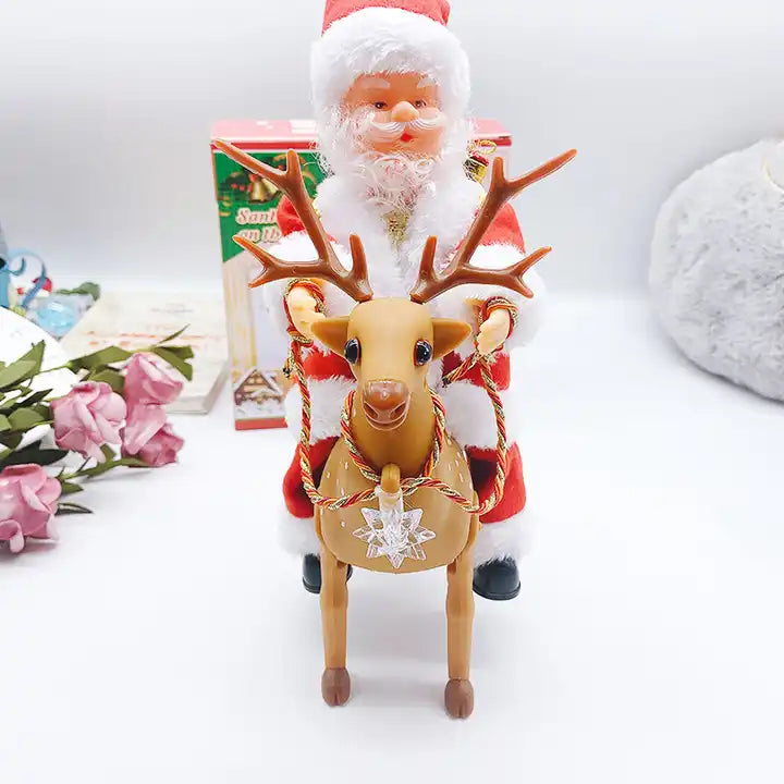Jucărie Interactivă Muzicală Mos Crăciun Călare pe Ren, 25x20x12cm
