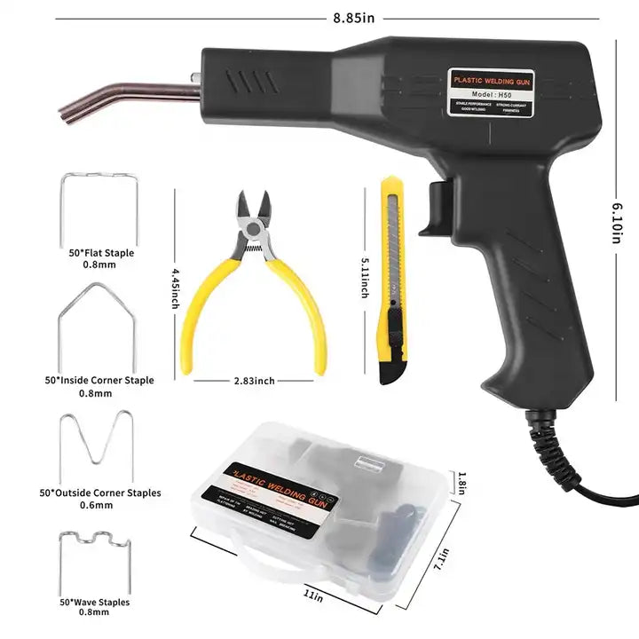 Trusa Aparat Sudat Plastic 50W - Pistol Profesional pentru Repararea Fisurilor, Kit Inclusiv 200 de Capse de Întărire