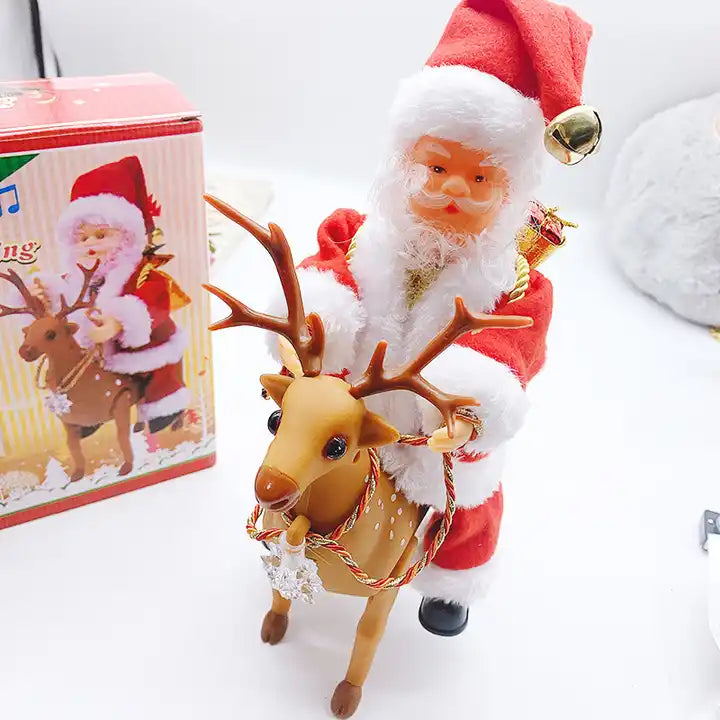 Jucărie Interactivă Muzicală Mos Crăciun Călare pe Ren, 25x20x12cm