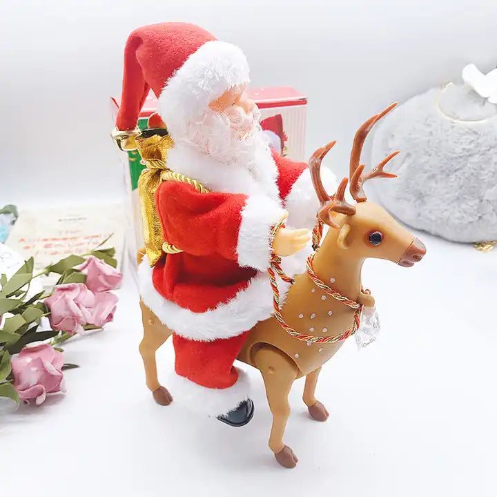 Jucărie Interactivă Muzicală Mos Crăciun Călare pe Ren, 25x20x12cm
