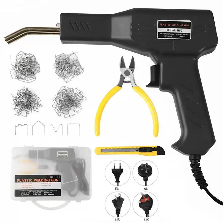Trusa Aparat Sudat Plastic 50W - Pistol Profesional pentru Repararea Fisurilor, Kit Inclusiv 200 de Capse de Întărire