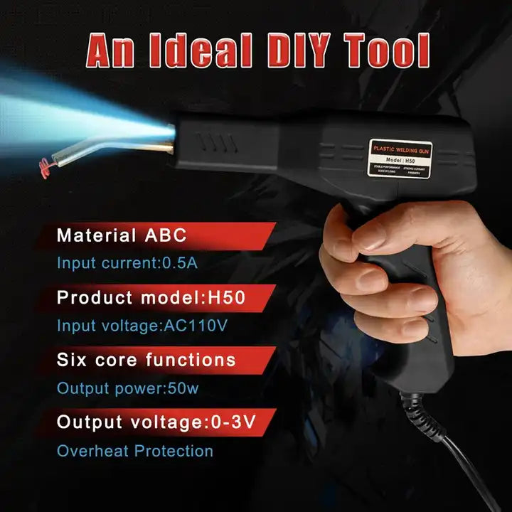 Trusa Aparat Sudat Plastic 50W - Pistol Profesional pentru Repararea Fisurilor, Kit Inclusiv 200 de Capse de Întărire