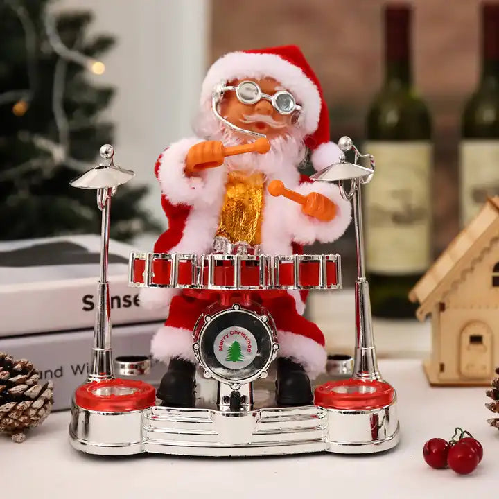 Jucărie Muzicală Interactivă - Moș Crăciun Cântă la Tobe, 20x17x13cm