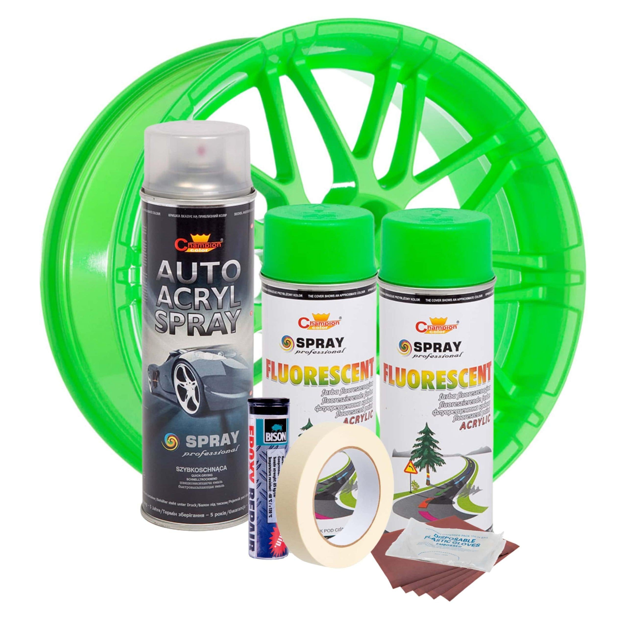 Kit complet reparatie si vopsire jante culoare Verde Fluorescent, V2-1