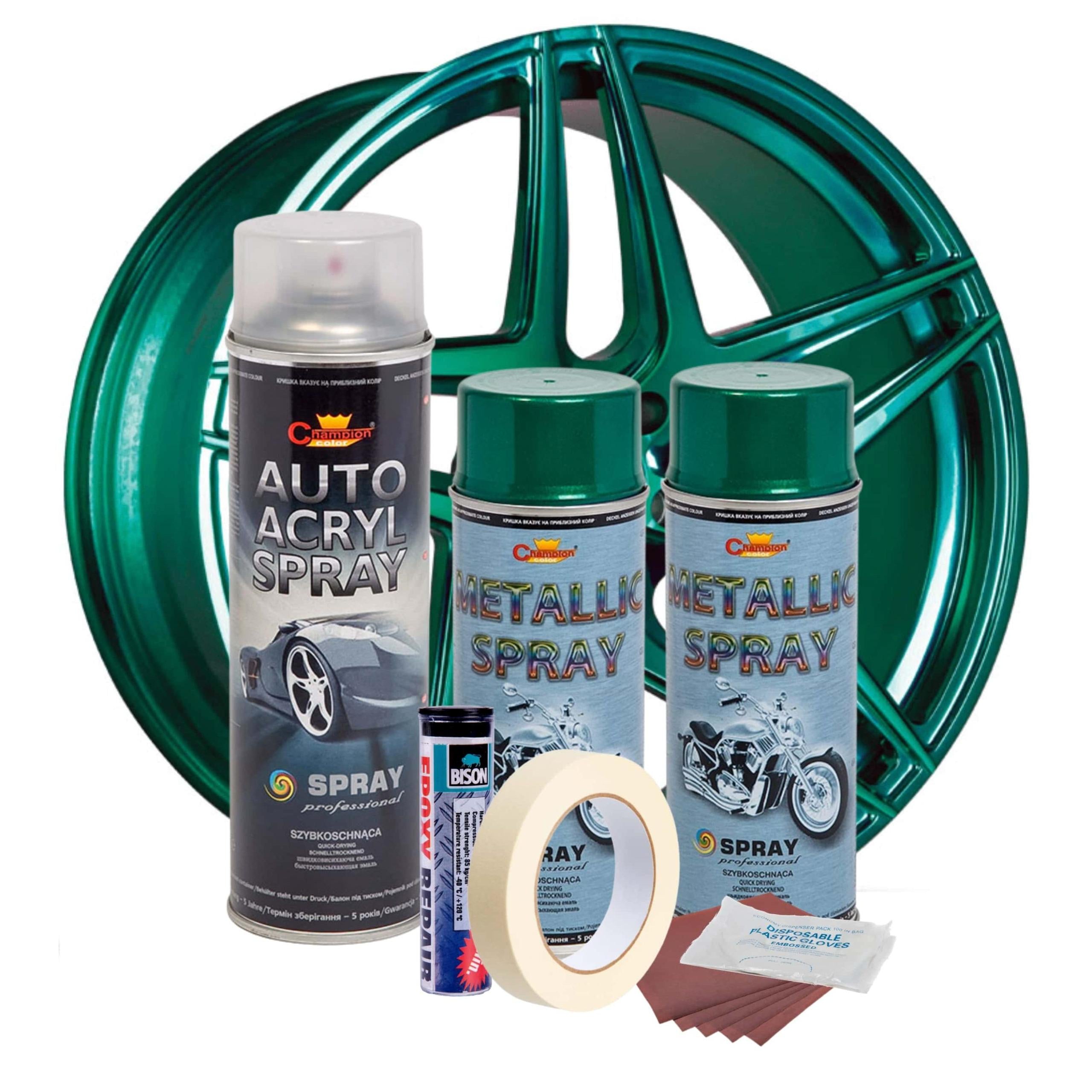 Kit complet reparatie si vopsire jante culoare Verde Metalizat, V2-1