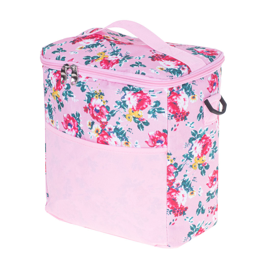 Geanta termoizolanta pentru picnic sau plaja, capacitate 11l, culoare Roz cu flori-3