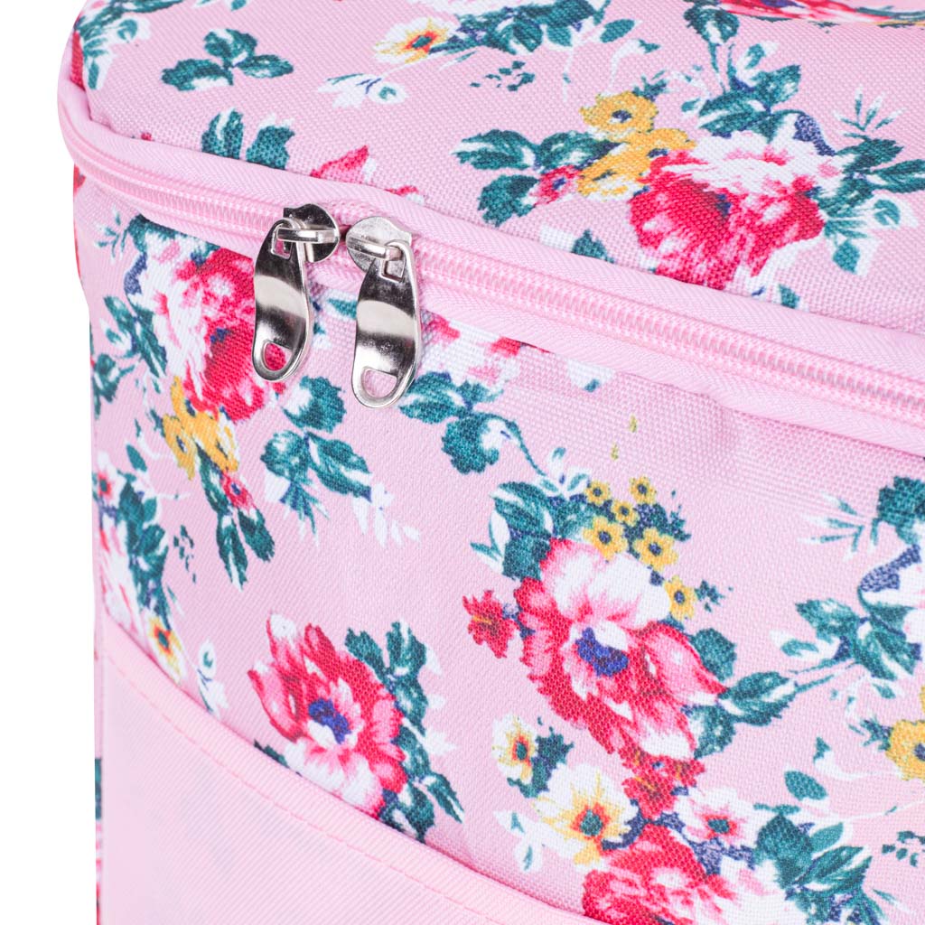 Geanta termoizolanta pentru picnic sau plaja, capacitate 11l, culoare Roz cu flori-4