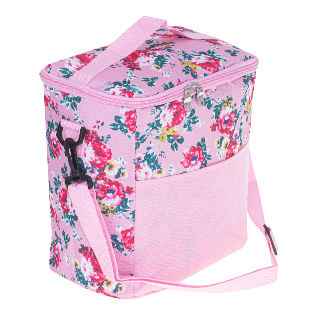 Geanta termoizolanta pentru picnic sau plaja, capacitate 11l, culoare Roz cu flori-5