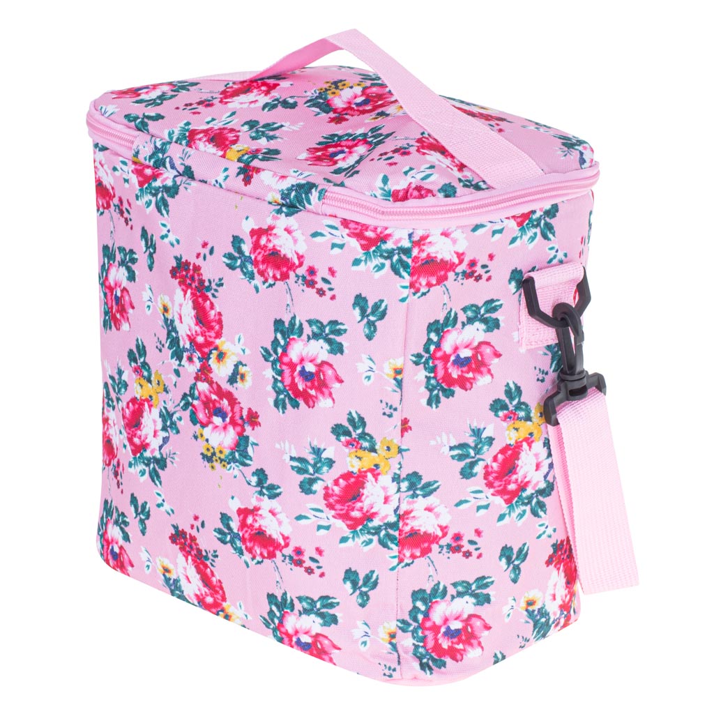 Geanta termoizolanta pentru picnic sau plaja, capacitate 11l, culoare Roz cu flori-6