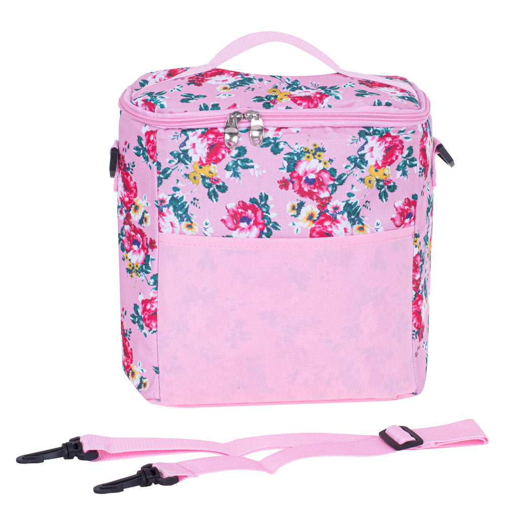 Geanta termoizolanta pentru picnic sau plaja, capacitate 11l, culoare Roz cu flori-7