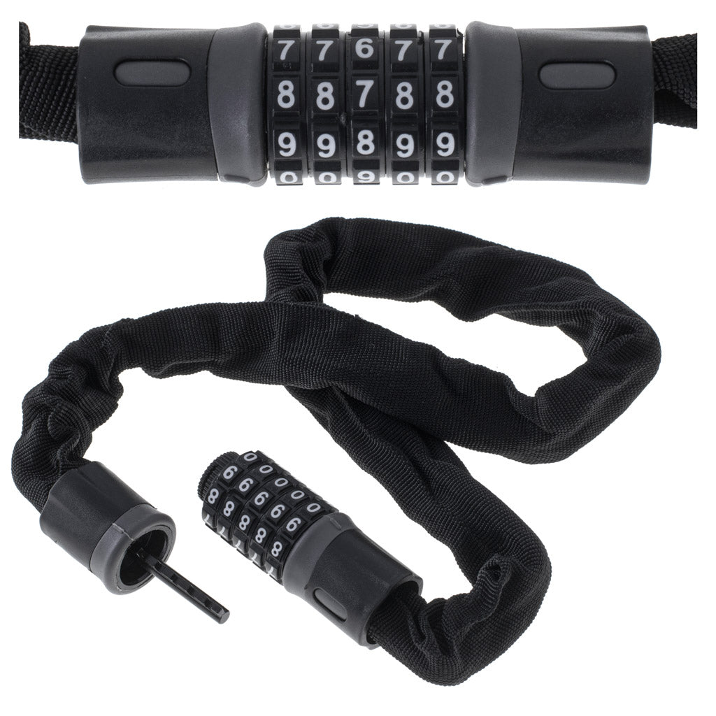 Antifurt bicicleta, Dispozitiv de blocare biciclete, Cifru cu 5 digits, lungime 90cm, culoare Neagra-1