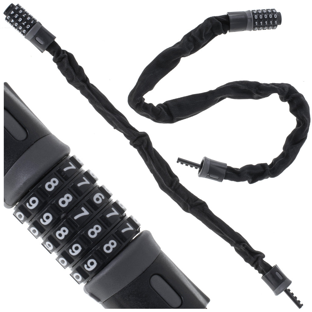 Antifurt bicicleta, Dispozitiv de blocare biciclete, Cifru cu 5 digits, lungime 90cm, culoare Neagra-3