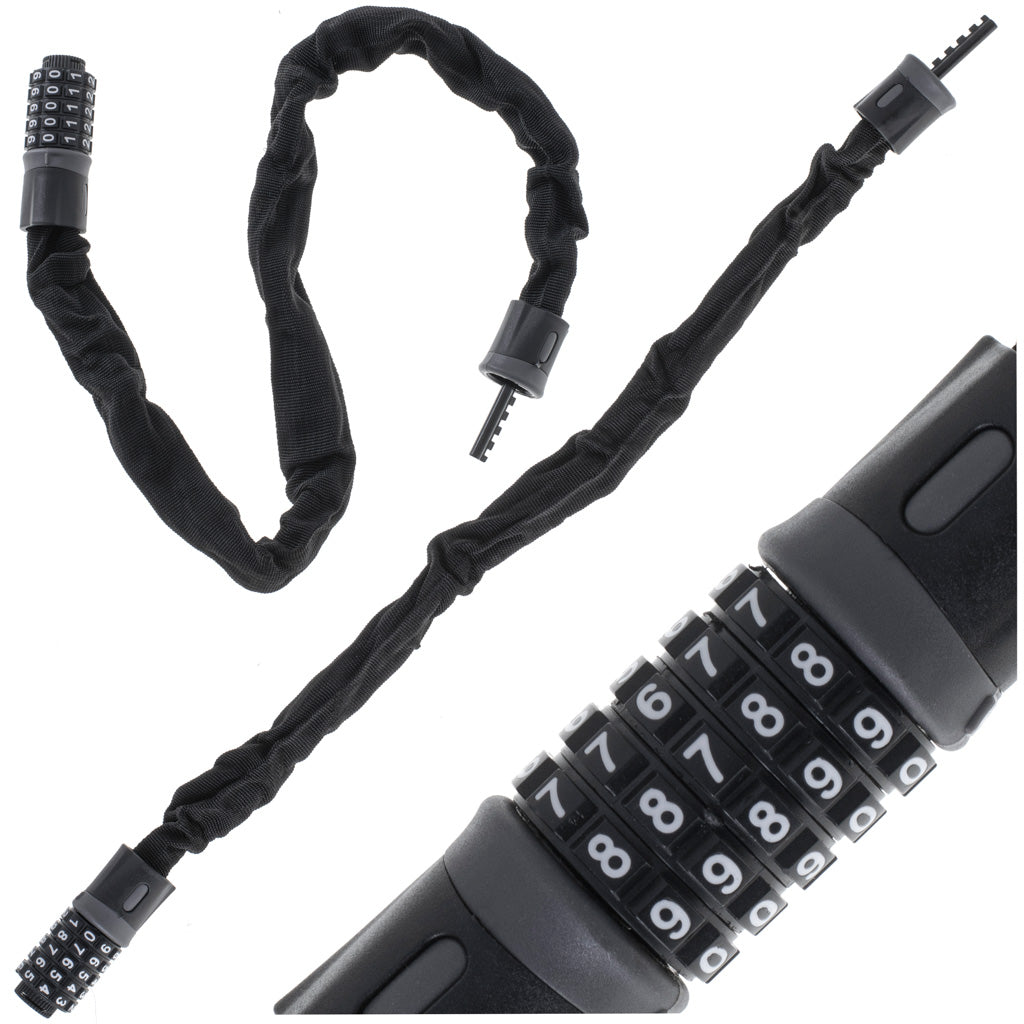 Antifurt bicicleta, Dispozitiv de blocare biciclete, Cifru cu 5 digits, lungime 90cm, culoare Neagra-4