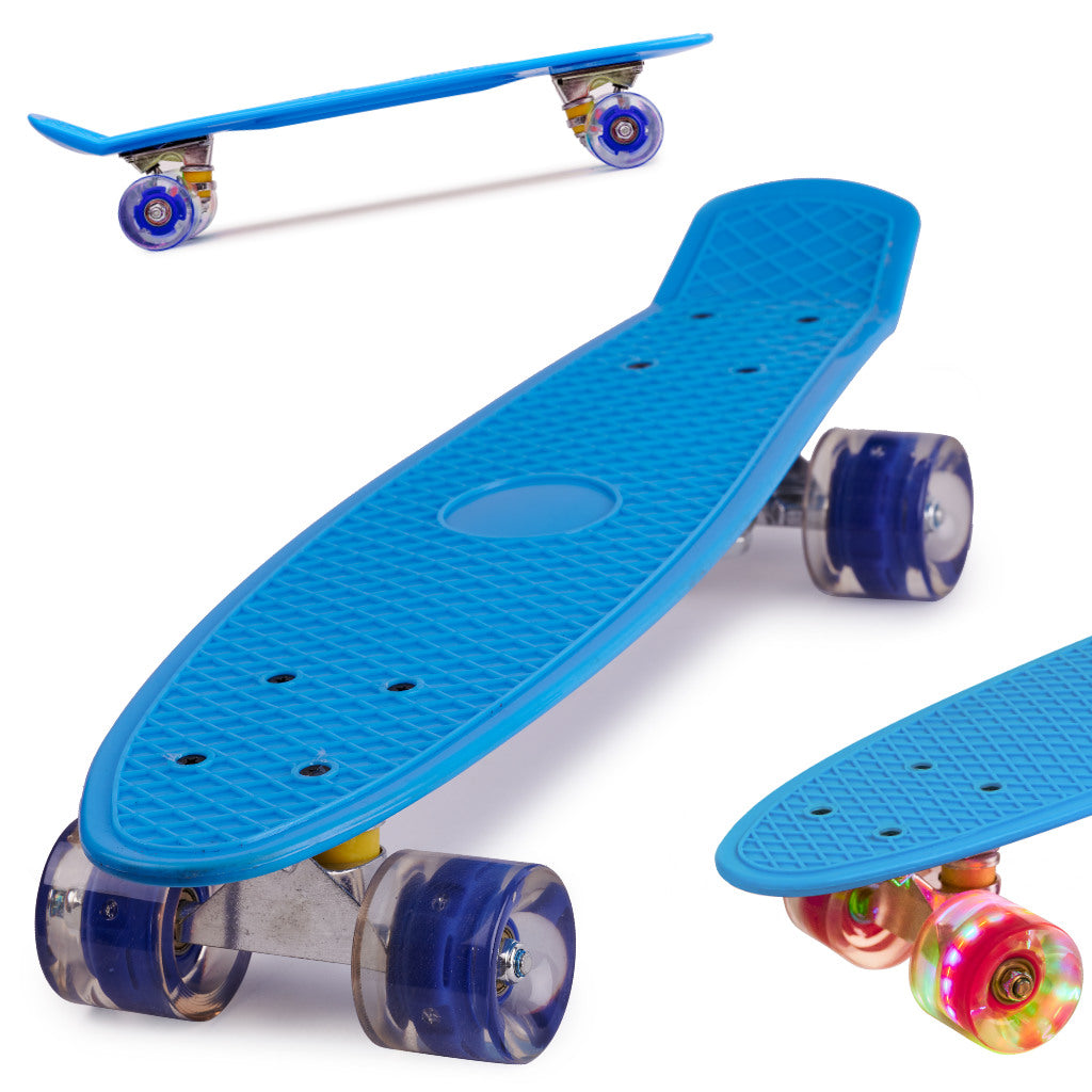 Skateboard Penny Board pentru copii cu roti din cauciuc, iluminate LED, culoare Albastra-0