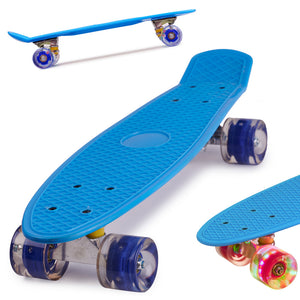 Skateboard Penny Board pentru copii cu roti din cauciuc, iluminate LED, culoare Albastra-0