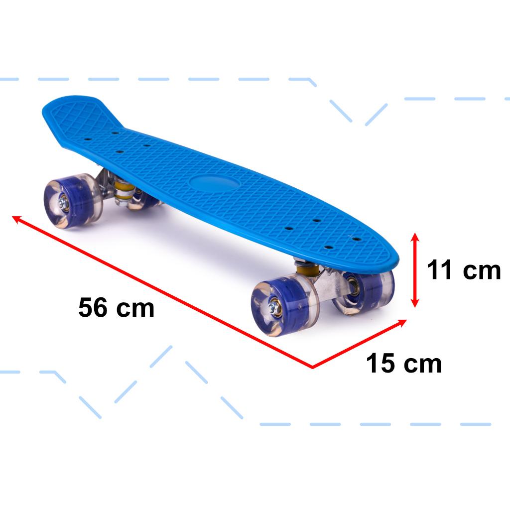 Skateboard Penny Board pentru copii cu roti din cauciuc, iluminate LED, culoare Albastra-2