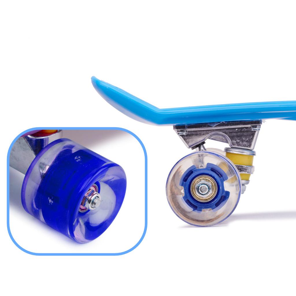 Skateboard Penny Board pentru copii cu roti din cauciuc, iluminate LED, culoare Albastra-3