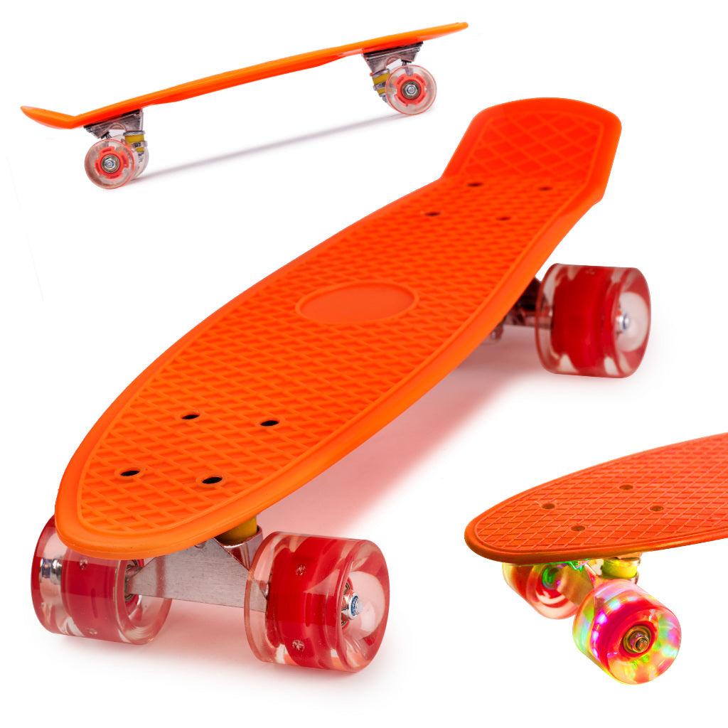 Skateboard Penny Board pentru copii cu roti din cauciuc, iluminate LED, culoare Orange-0