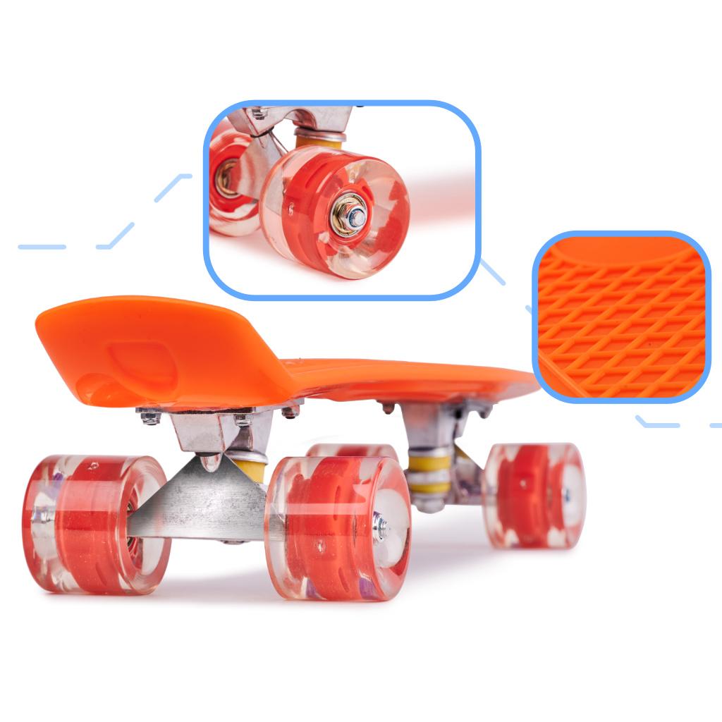 Skateboard Penny Board pentru copii cu roti din cauciuc, iluminate LED, culoare Orange-1