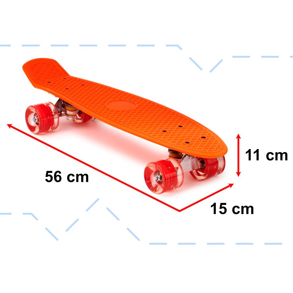 Skateboard Penny Board pentru copii cu roti din cauciuc, iluminate LED, culoare Orange-2