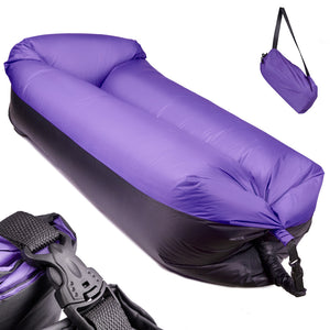 Saltea Autogonflabila "Lazy Bag" tip sezlong, 185 x 70cm, culoare Negru-Violet, pentru camping, plaja sau piscina-0
