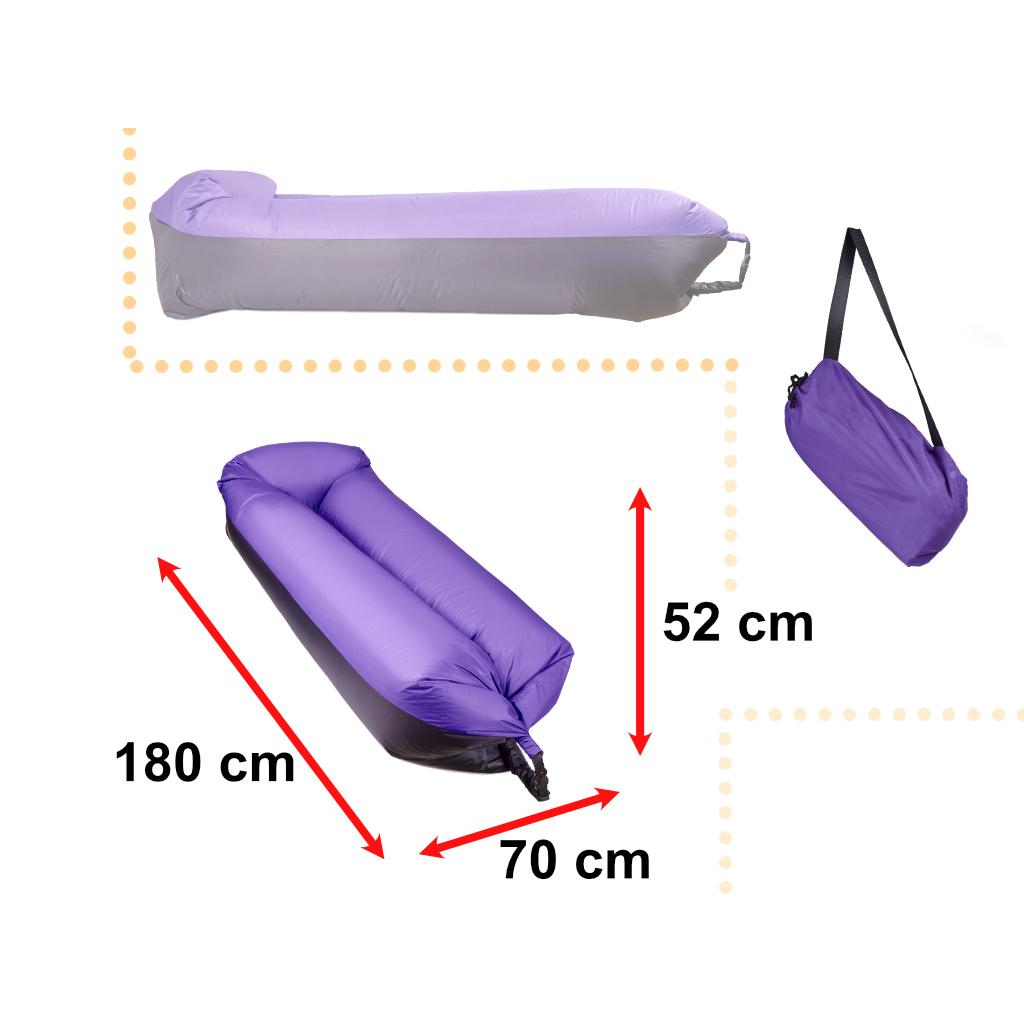 Saltea Autogonflabila "Lazy Bag" tip sezlong, 185 x 70cm, culoare Negru-Violet, pentru camping, plaja sau piscina-2