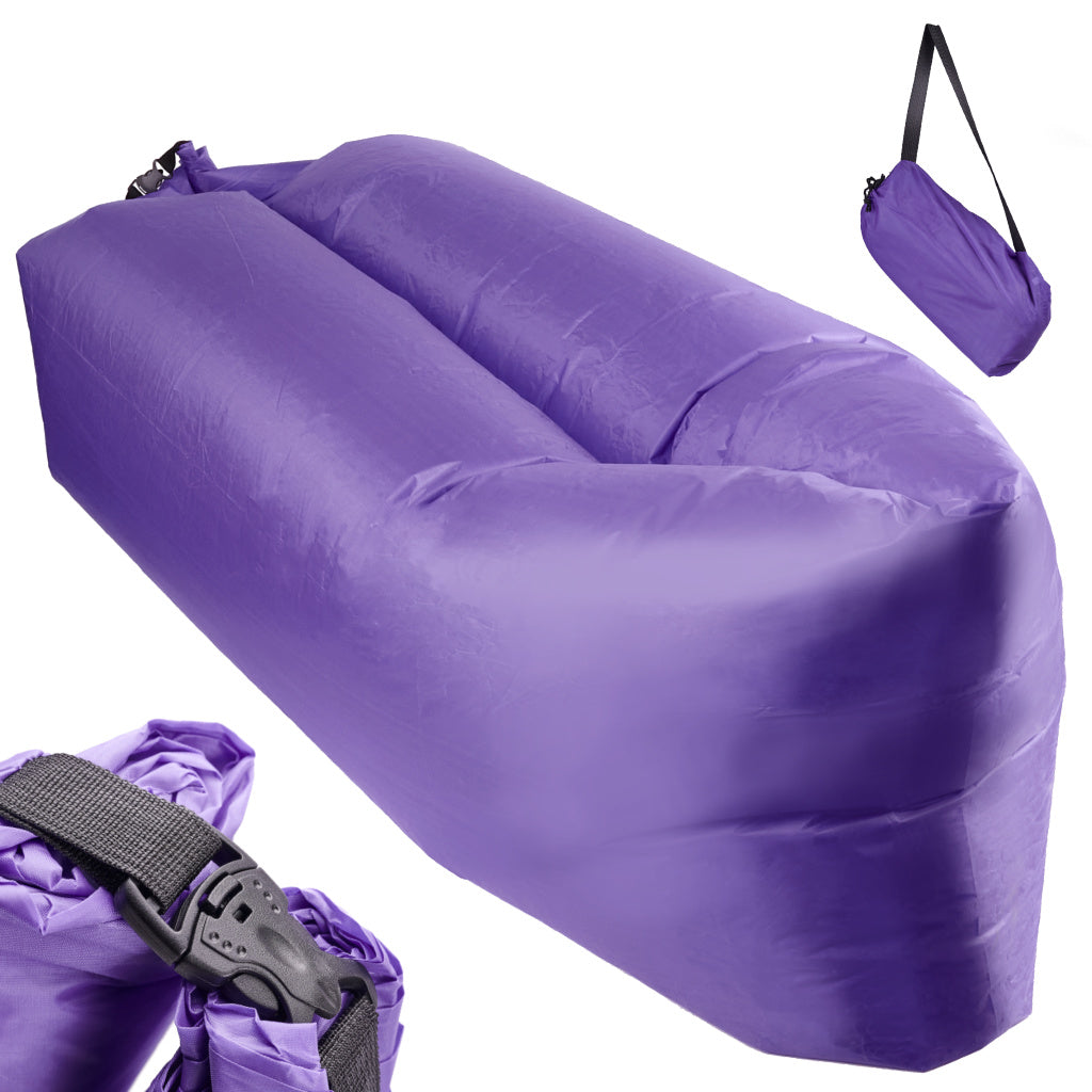 Saltea Autogonflabila "Lazy Bag" tip sezlong, 230 x 70cm, culoare Violet, pentru camping, plaja sau piscina-0