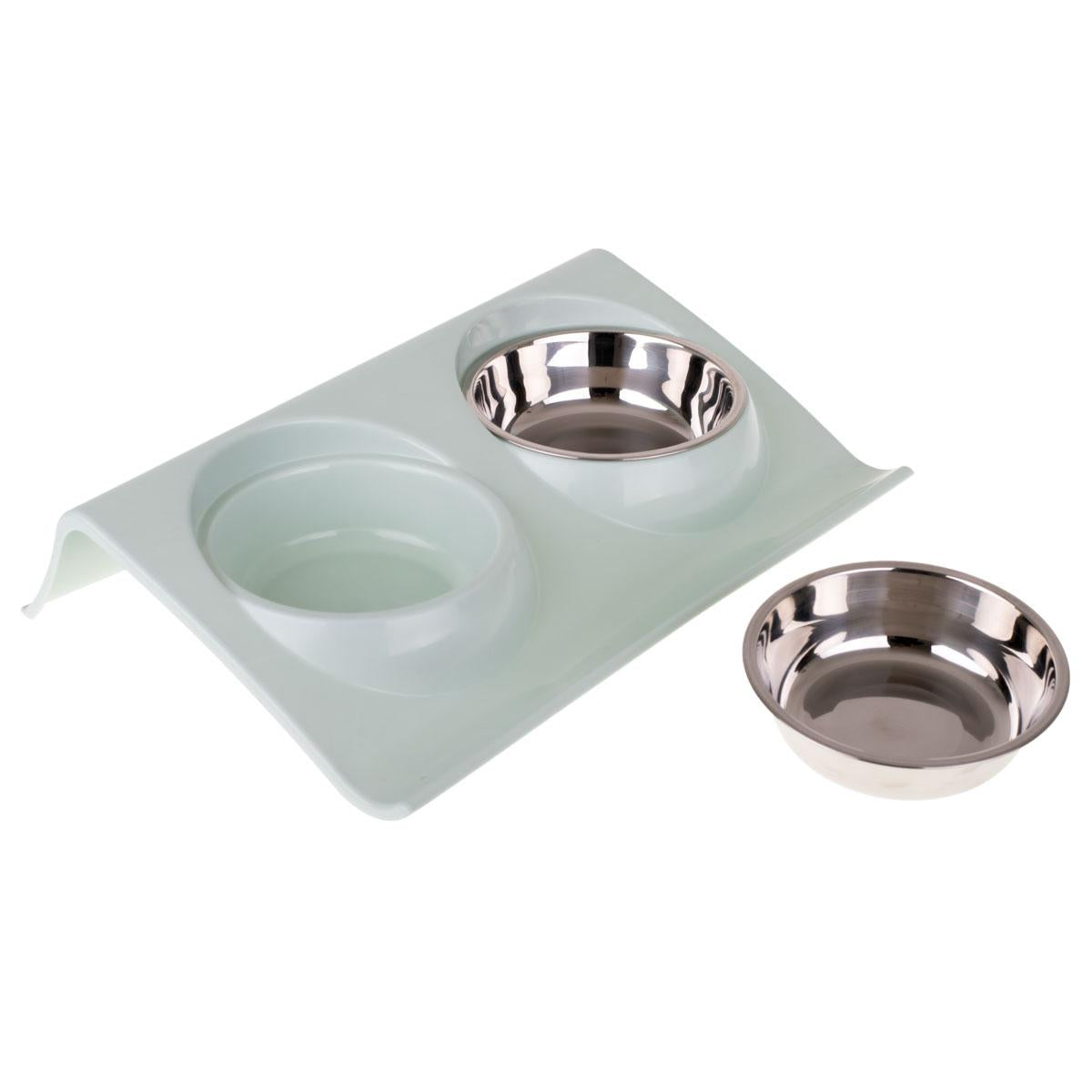 Set 2 buc. castron metalic cu suport pentru hranire animale de companie-3