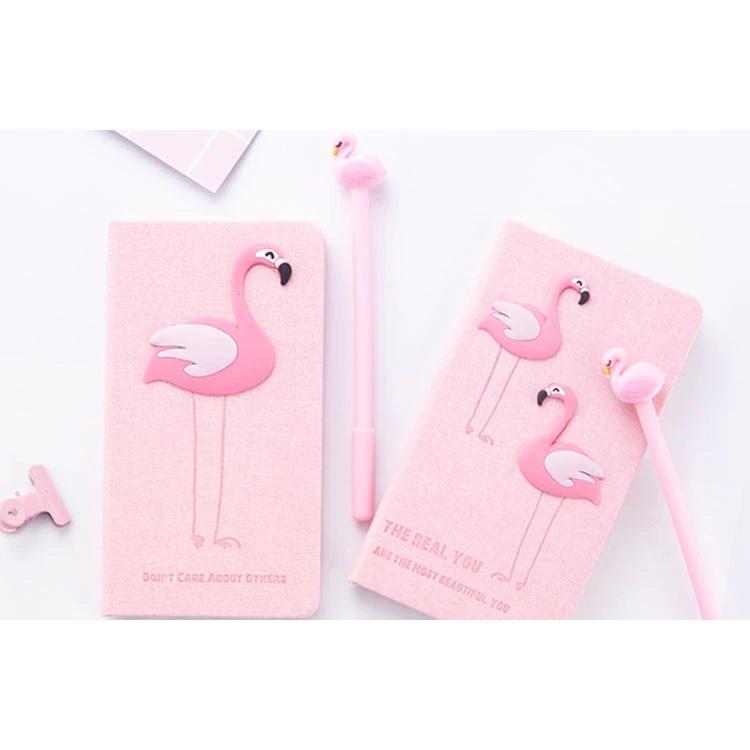 Set Cadou pentru Copii, Caiet cu Flamingo finisat cu piele ecologica + Pix cu Flamingo-1