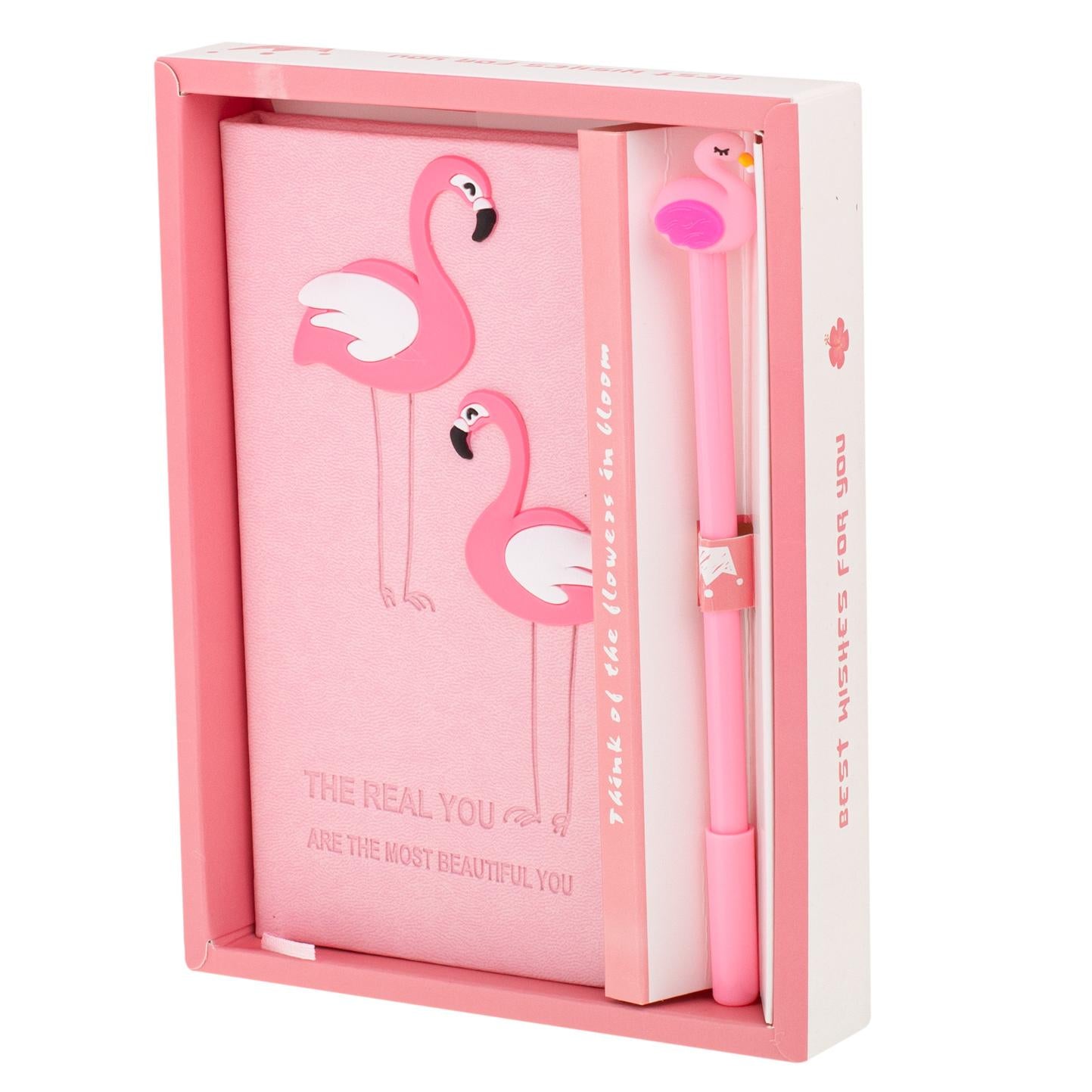 Set Cadou pentru Copii, Caiet cu Flamingo finisat cu piele ecologica + Pix cu Flamingo-0