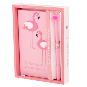 Set Cadou pentru Copii, Caiet cu Flamingo finisat cu piele ecologica + Pix cu Flamingo-0
