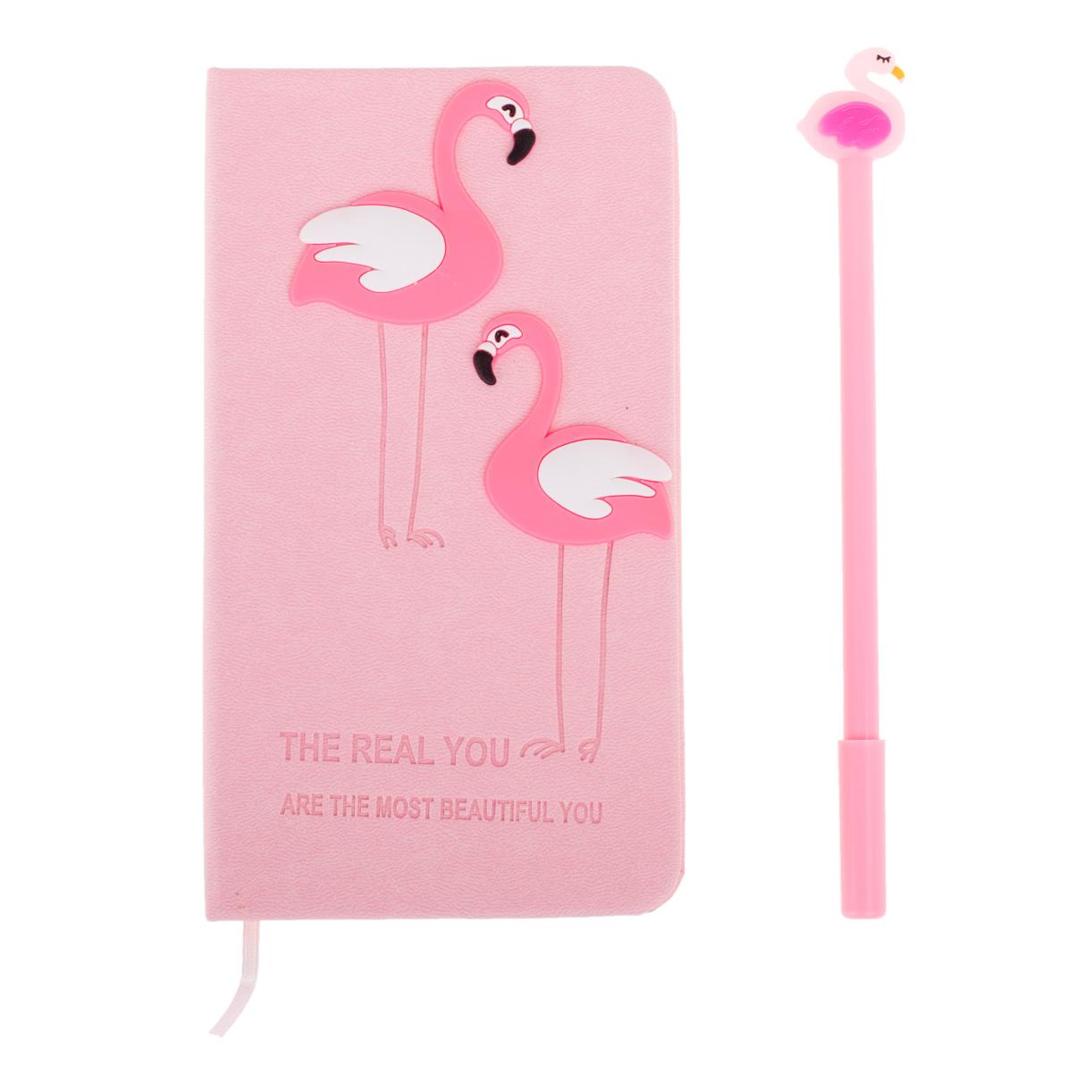 Set Cadou pentru Copii, Caiet cu Flamingo finisat cu piele ecologica + Pix cu Flamingo-2