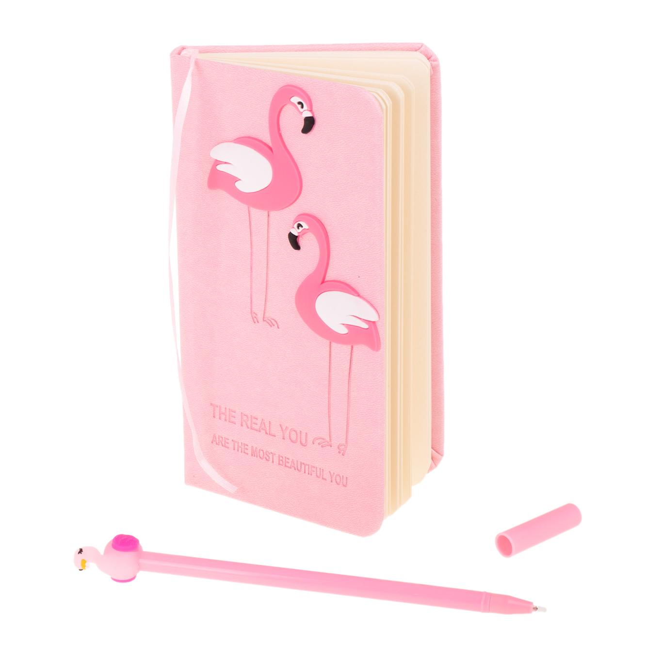 Set Cadou pentru Copii, Caiet cu Flamingo finisat cu piele ecologica + Pix cu Flamingo-4