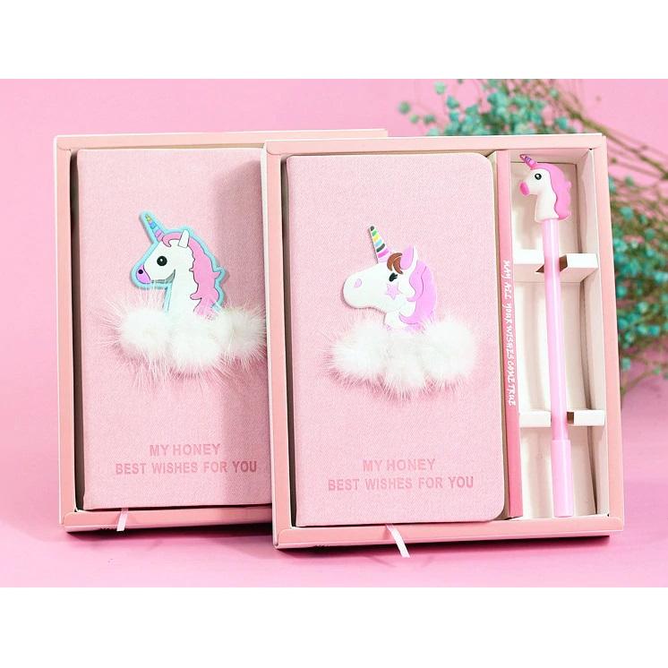 Set Cadou pentru Copii, Caiet cu Unicorn finisat cu piele ecologica + Pix cu Unicorn-1