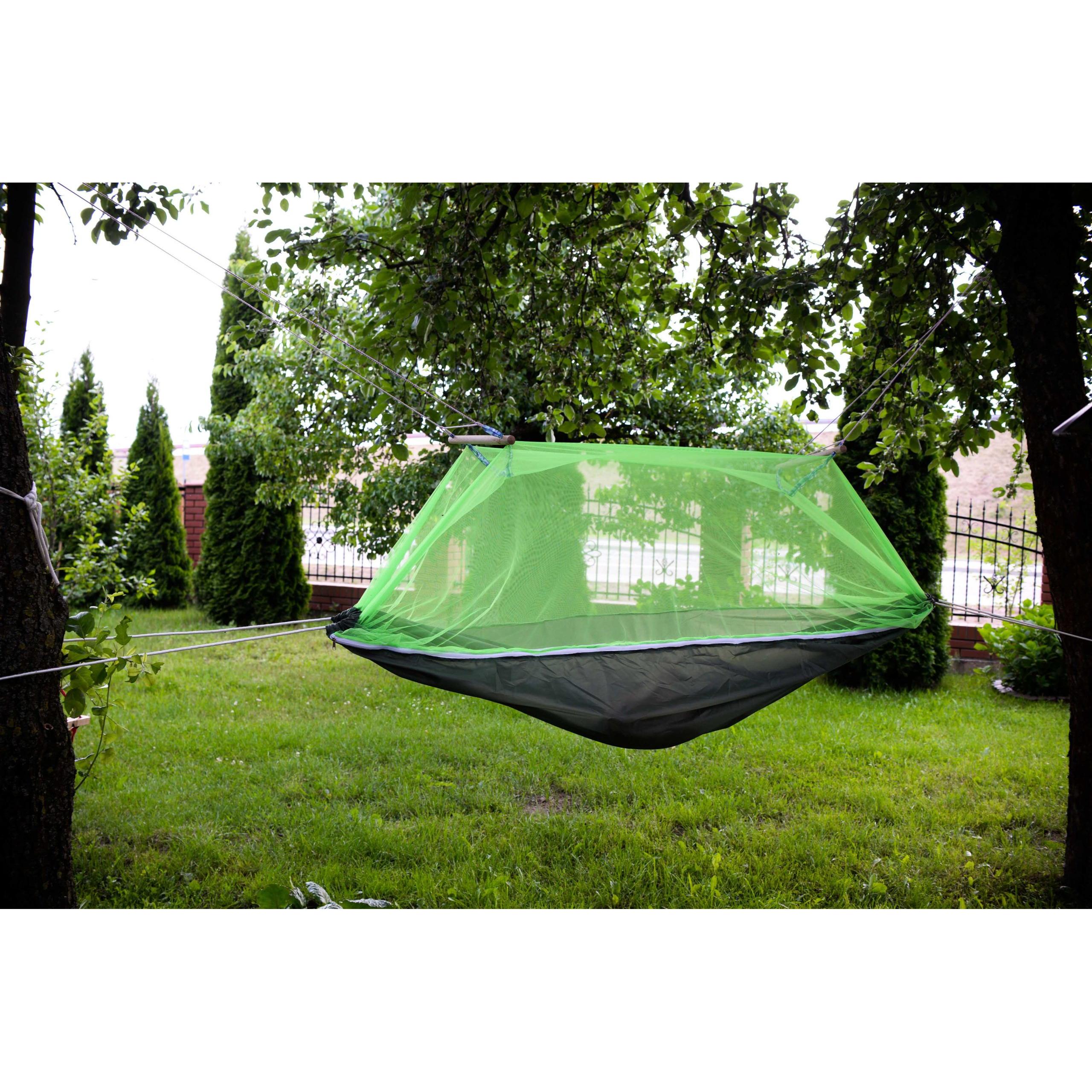 Hamac de Camping Dublu (2 persoane), 200 x 100 cm + Plasa de tantari, culoare Verde-2